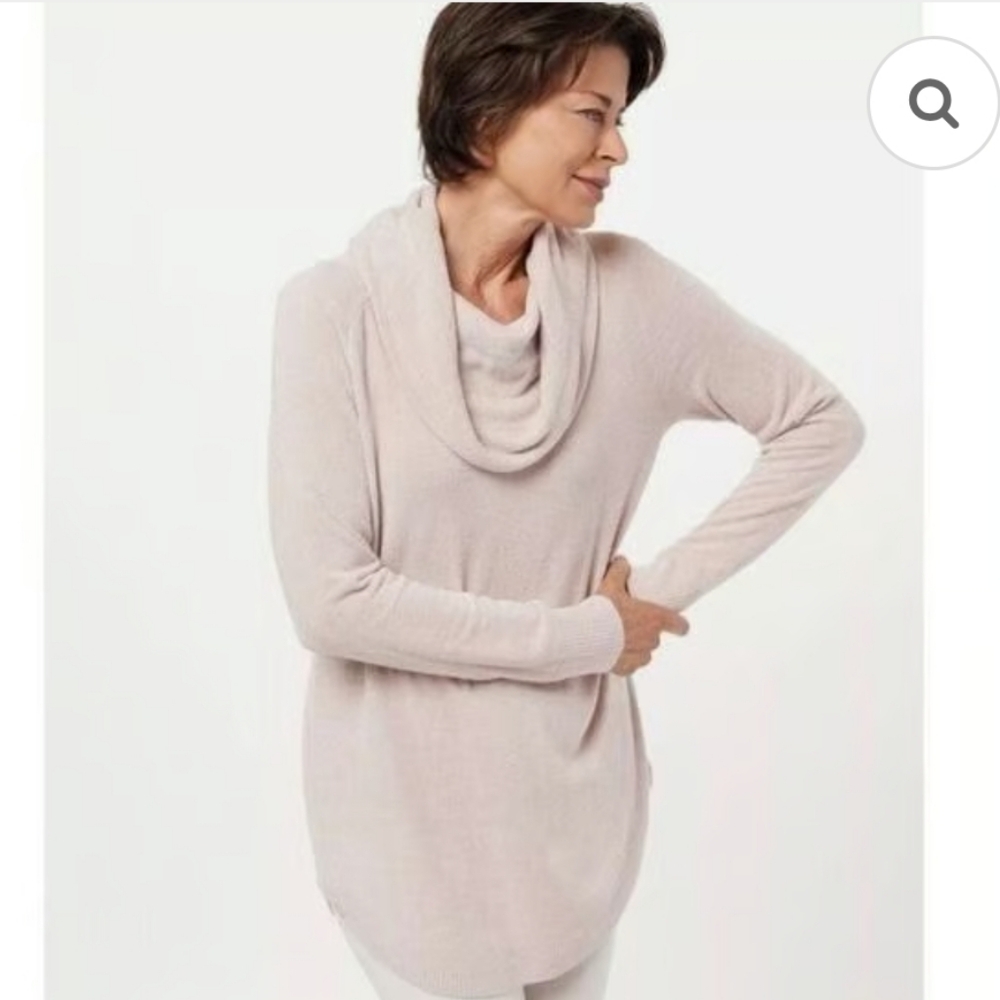 Barefoot Dreams CozyChic Ultra Lite Coastal Cowl Neck Tunic Sweater In Sand Dune